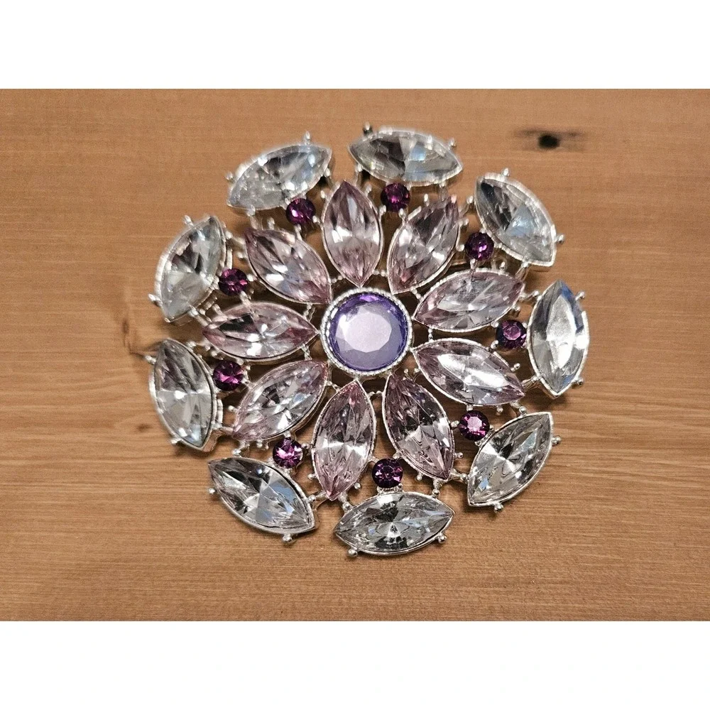 Vintage RMN  Roman Silver And Purple Rhinestone Brooch Pin - Large - Sparkle‎